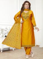 Golden Chanderi Silk Festival Wear Resham Work Readymade Salwar Suit